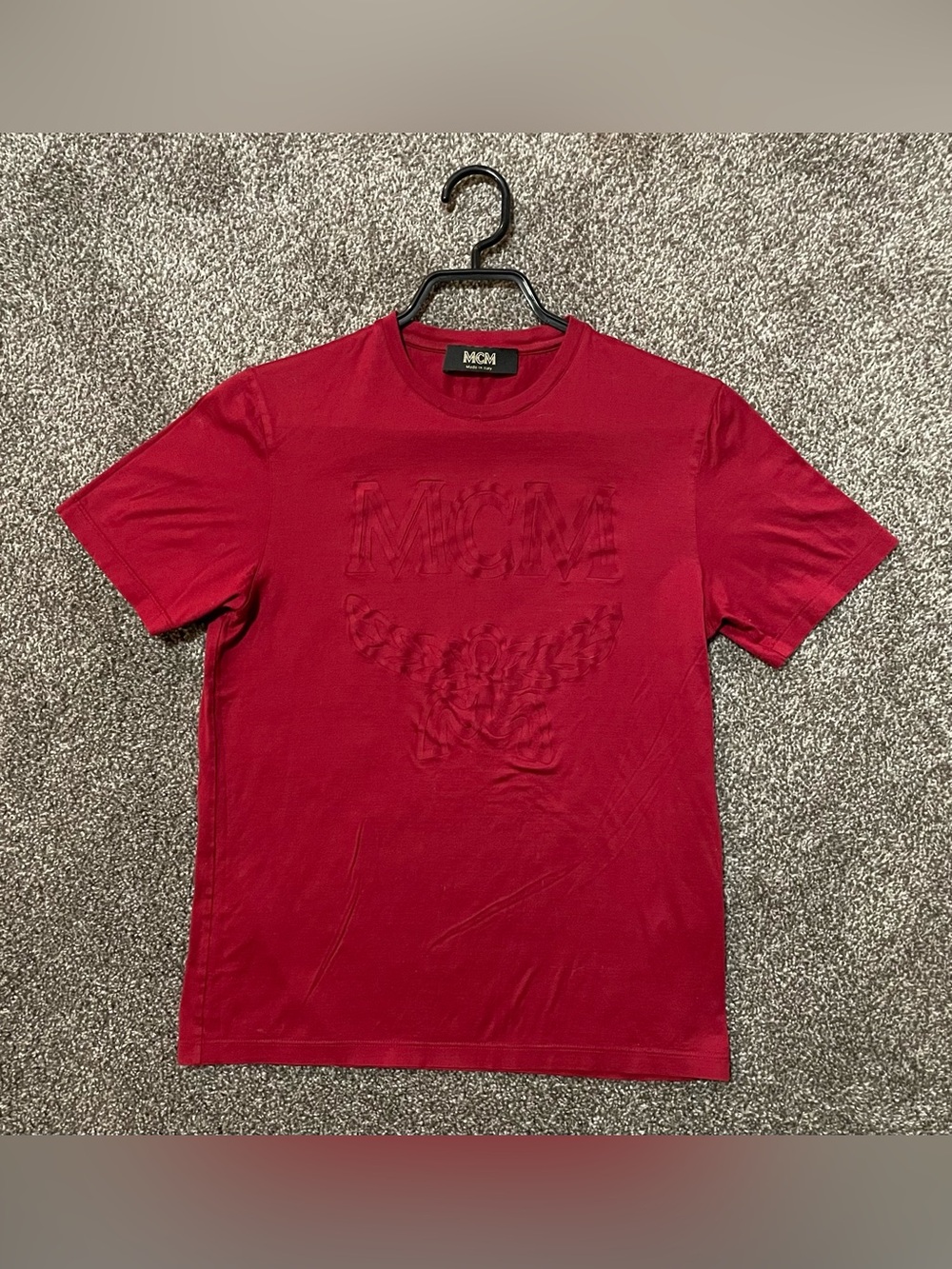 MCM Men's Embossed Logo Crewneck T-Shirt - Red